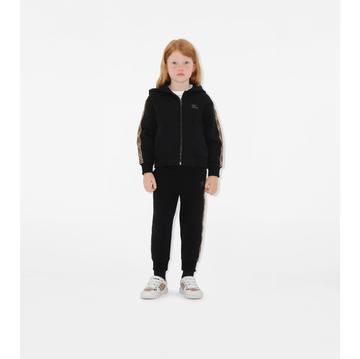 Check Trim Cotton Zip Hoodie