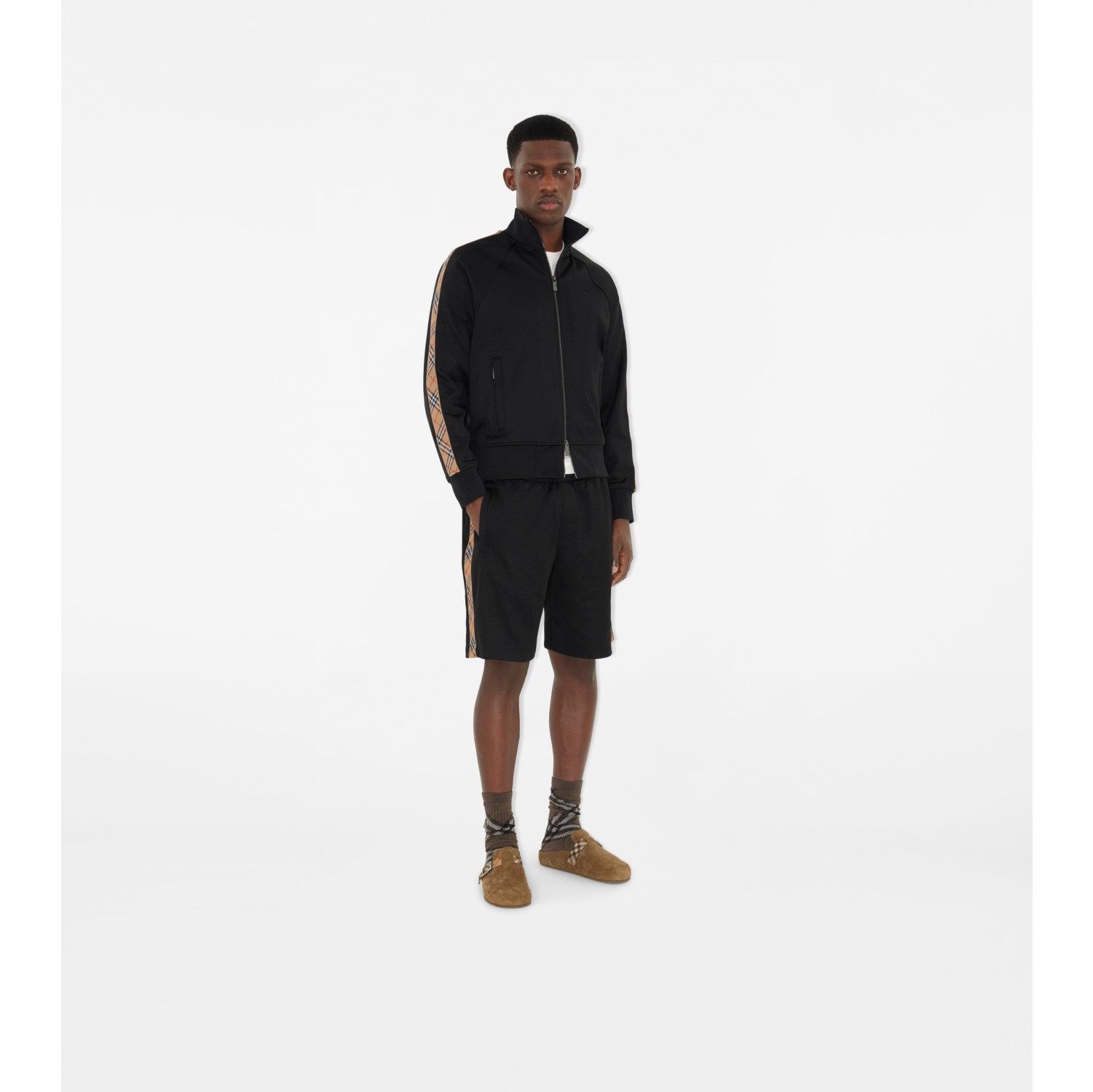 Check Trim Cotton Blend Track Jacket
