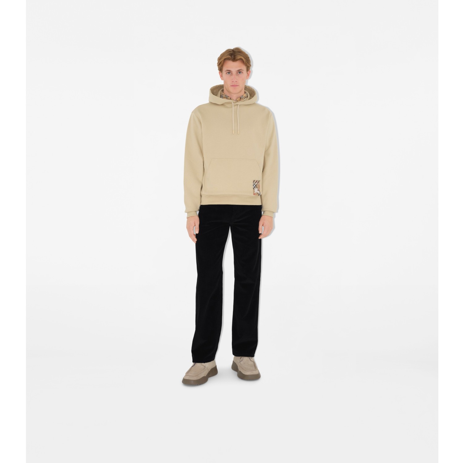 Felpa con cappuccio in cotone con etichetta Check