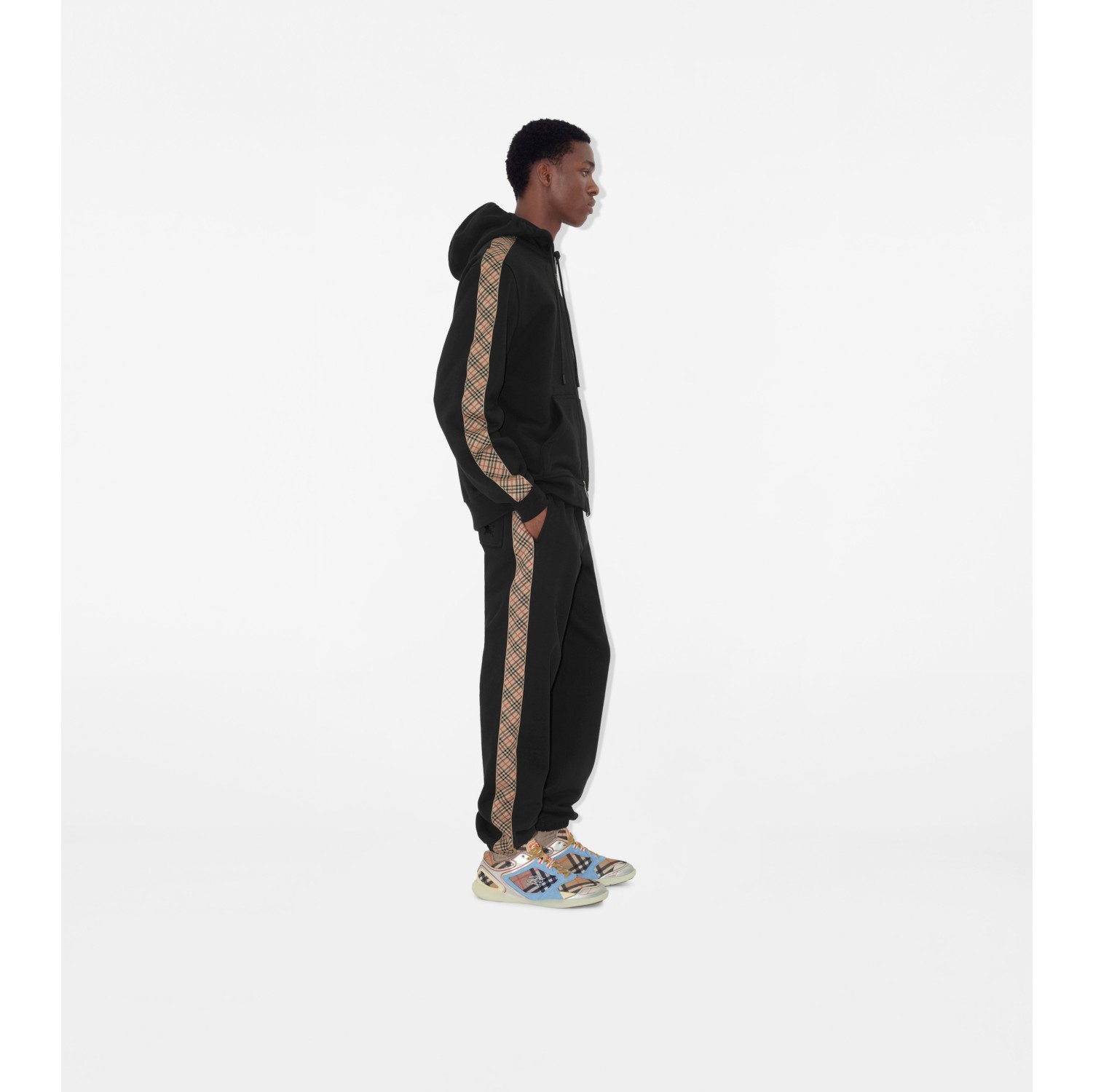 Check Trim Cotton Jogging Pants