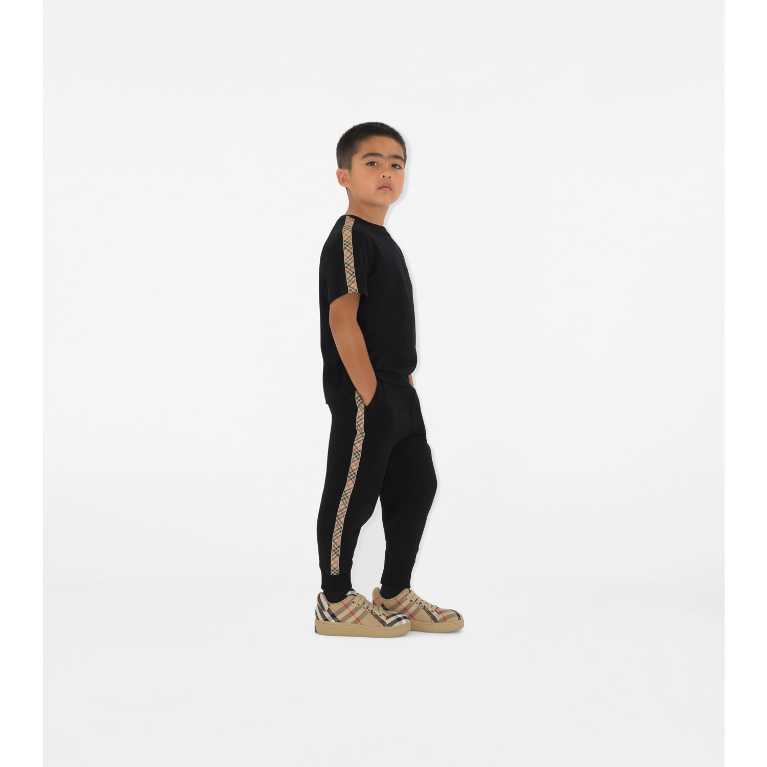 Check Trim Cotton Jogging Pants