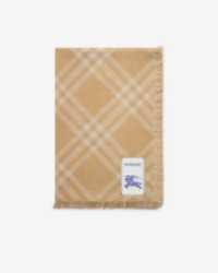 Wide Check Wool Silk Scarf in colour Sand