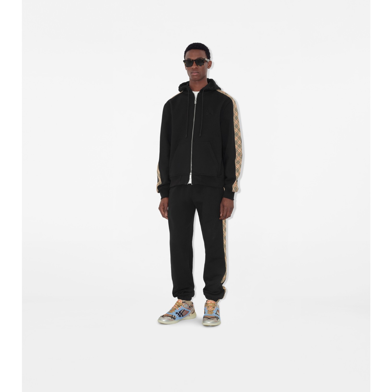 Check Trim Cotton Jogging Pants