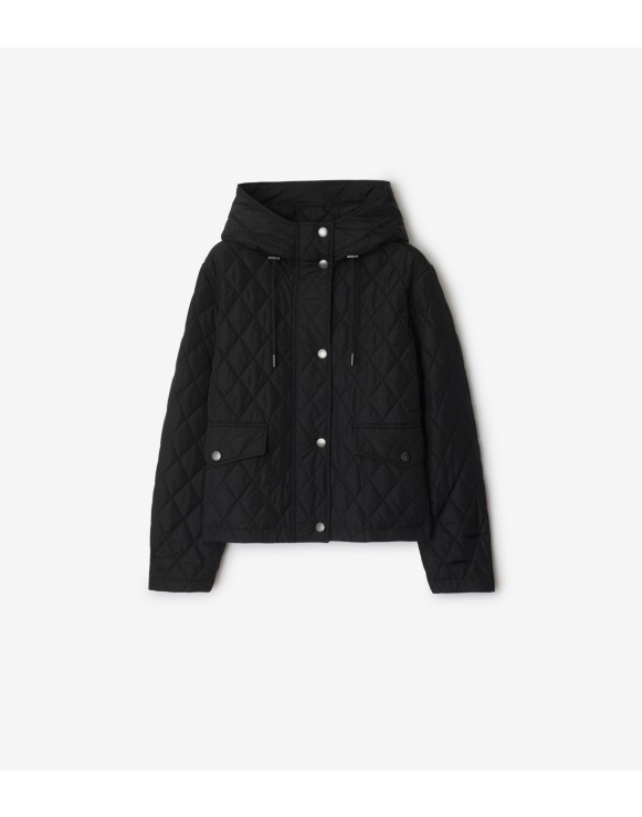 Cropped Quilted Nylon Hooded Jacket