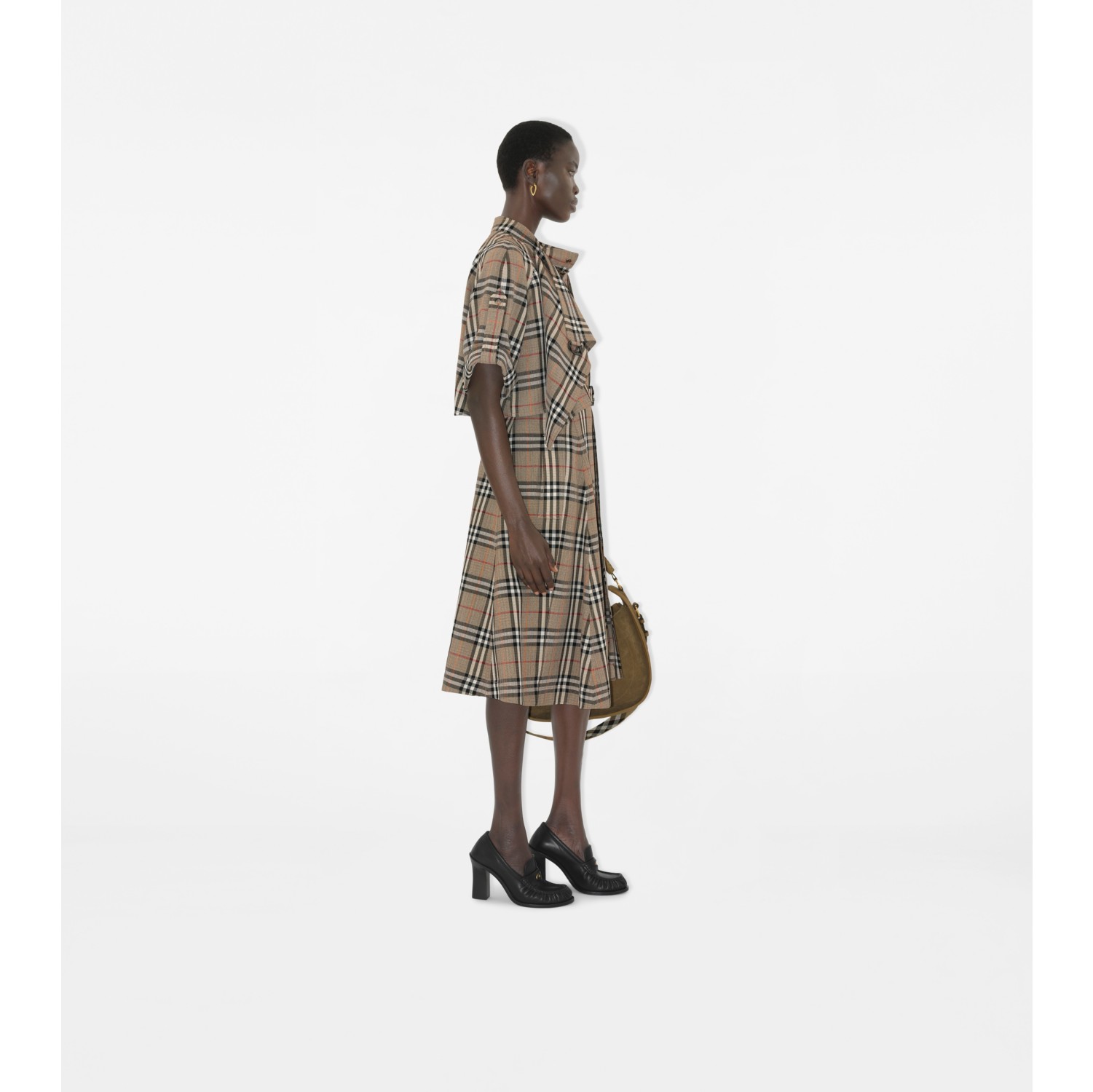 Seidenmisch-Trenchkleid in Check