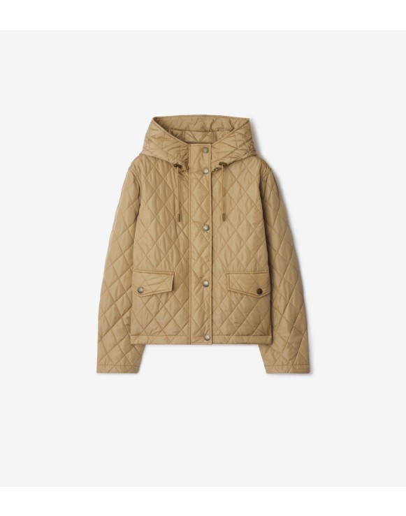 Cropped Quilted Nylon Hooded Jacket