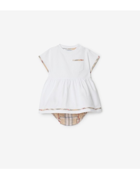 Check Trim Cotton Dress with Bloomers