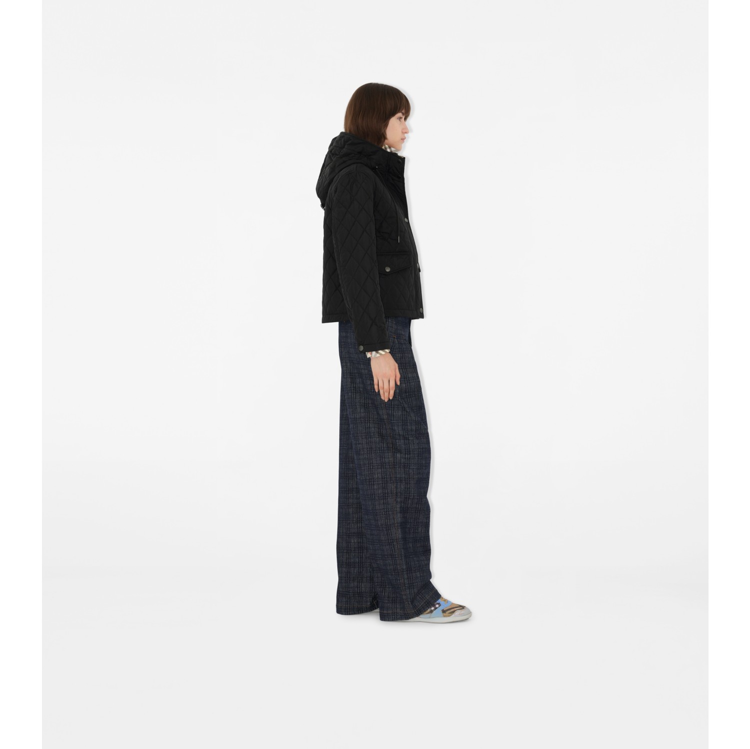 Cropped Quilted Nylon Hooded Jacket
