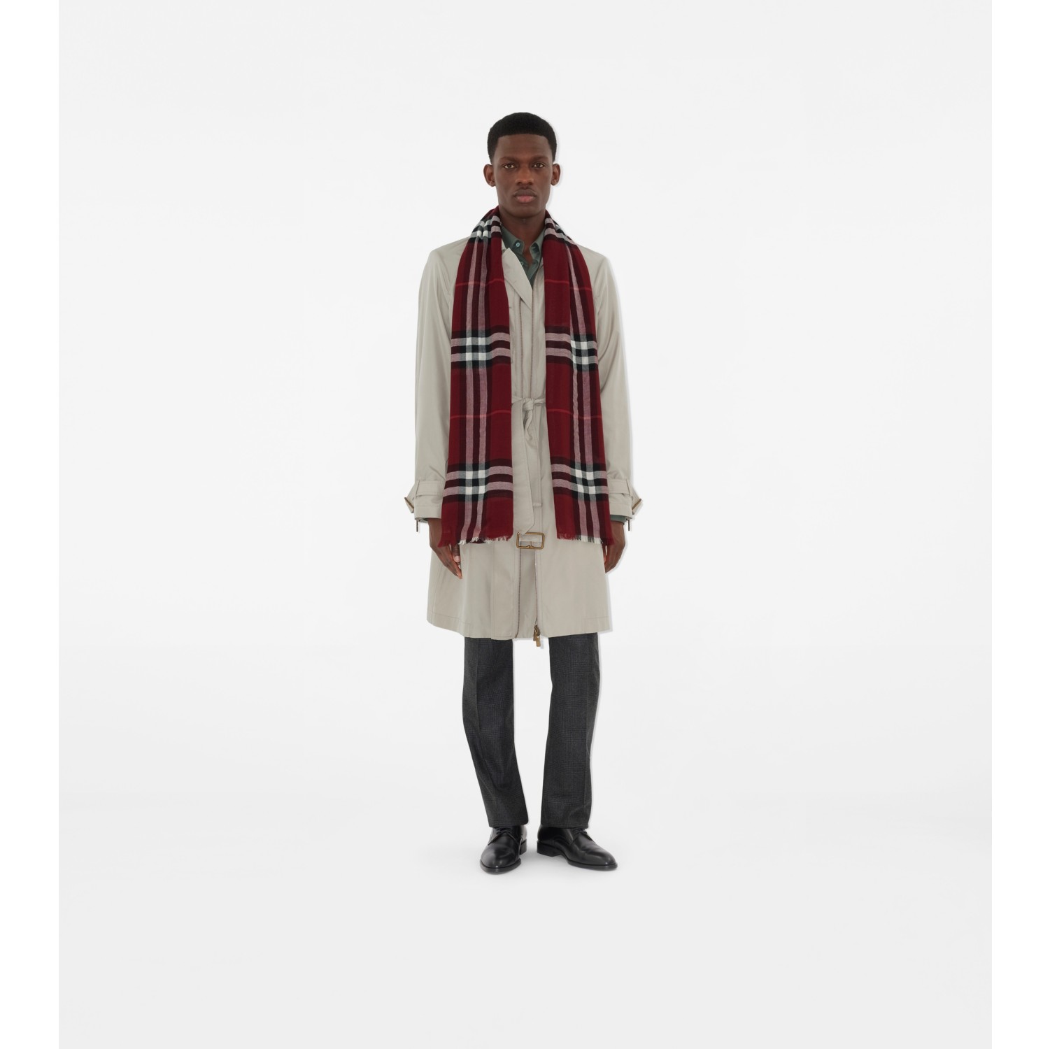 Wide Check Wool Scarf