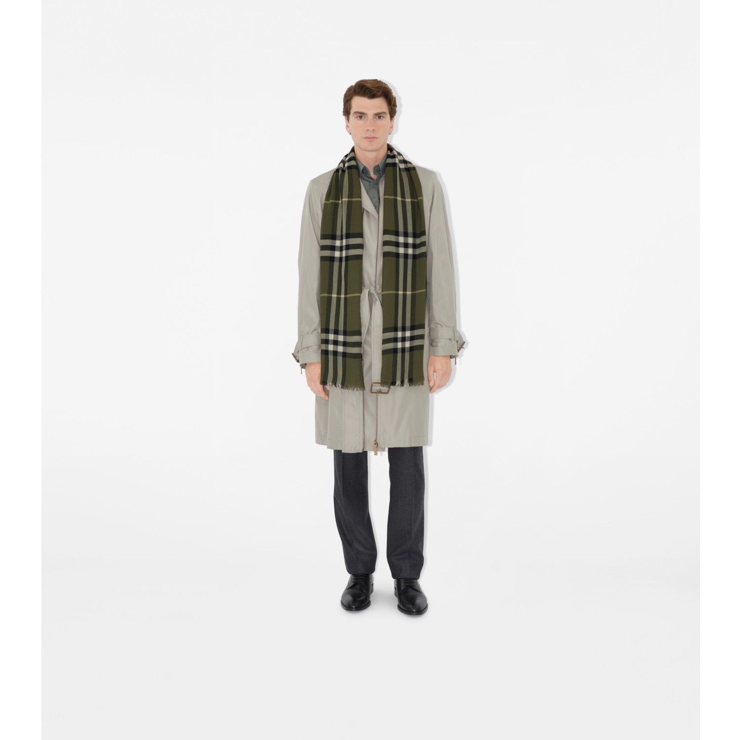Wide Check Wool Scarf