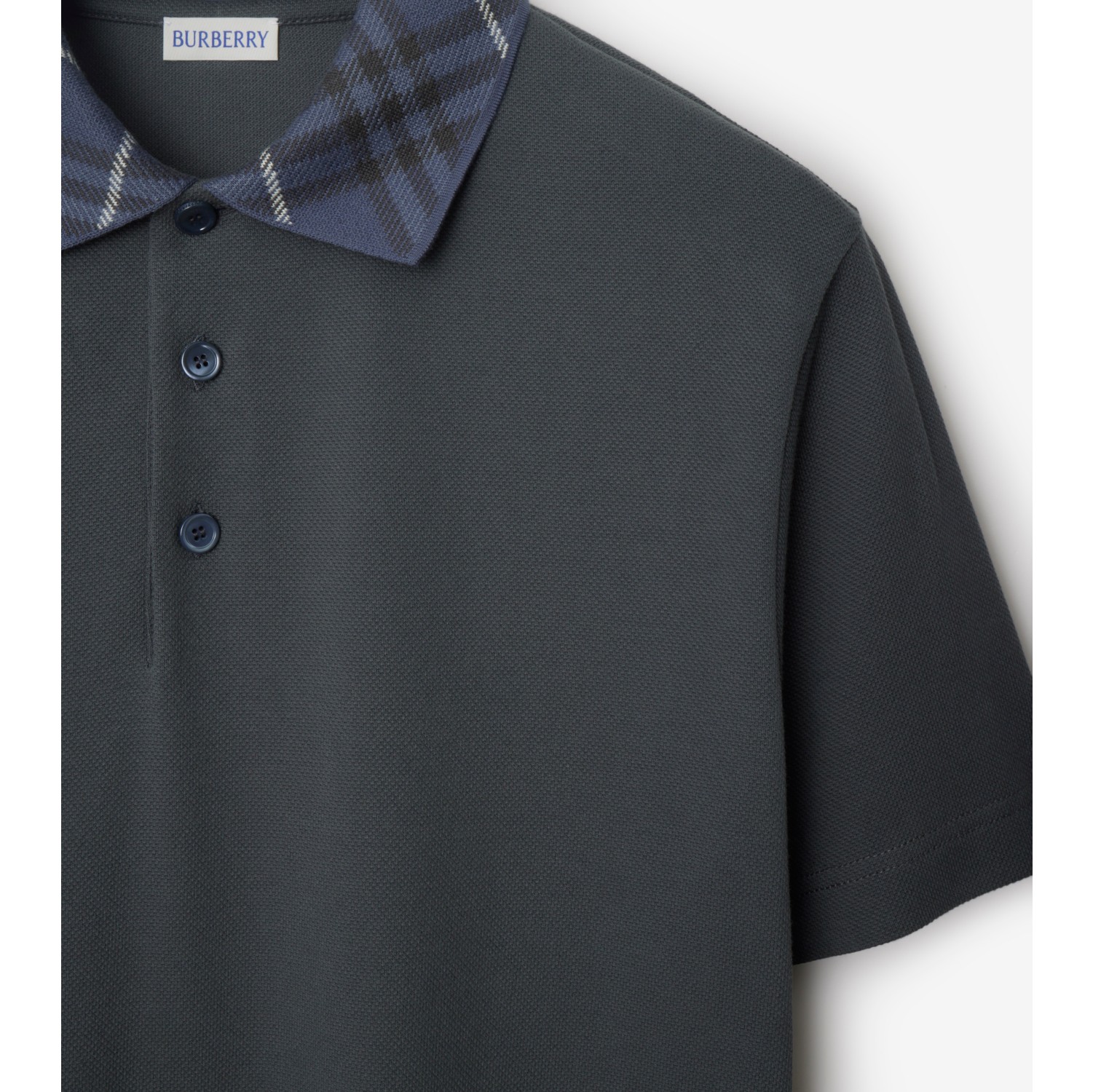Check Collar Cotton Polo Shirt