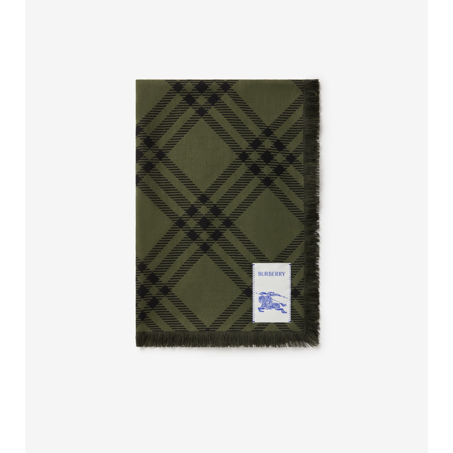 Wide Check Wool Silk Scarf