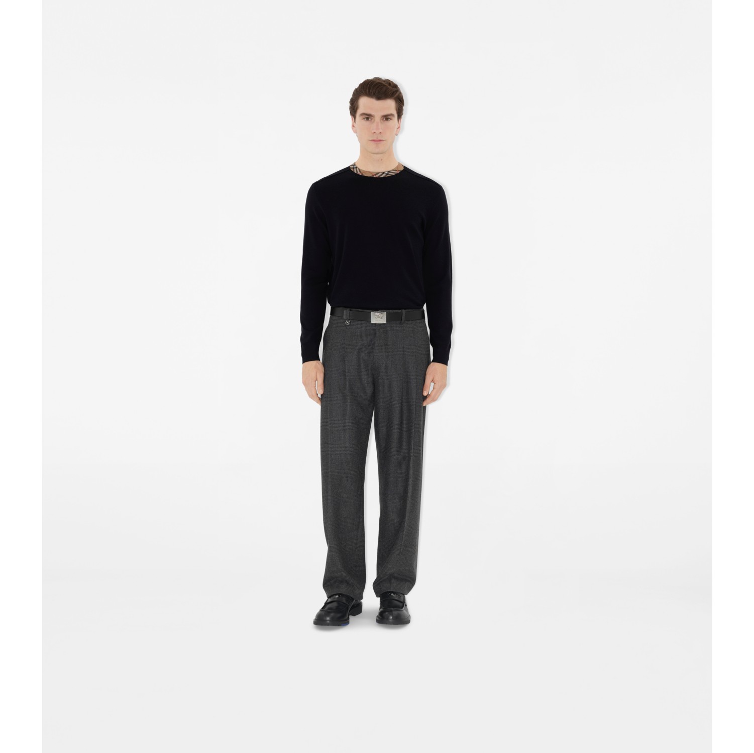 Check Trim Wool Sweater