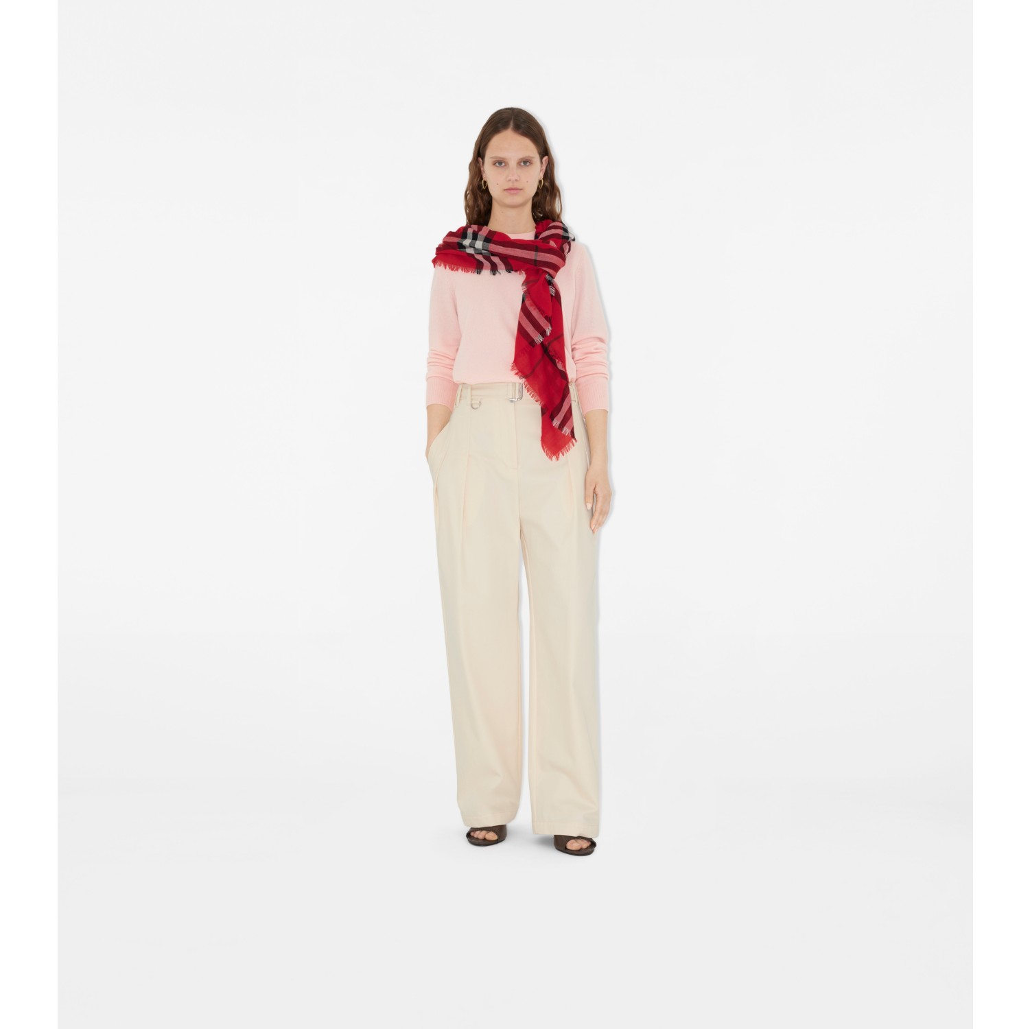 Wide Check Wool Scarf