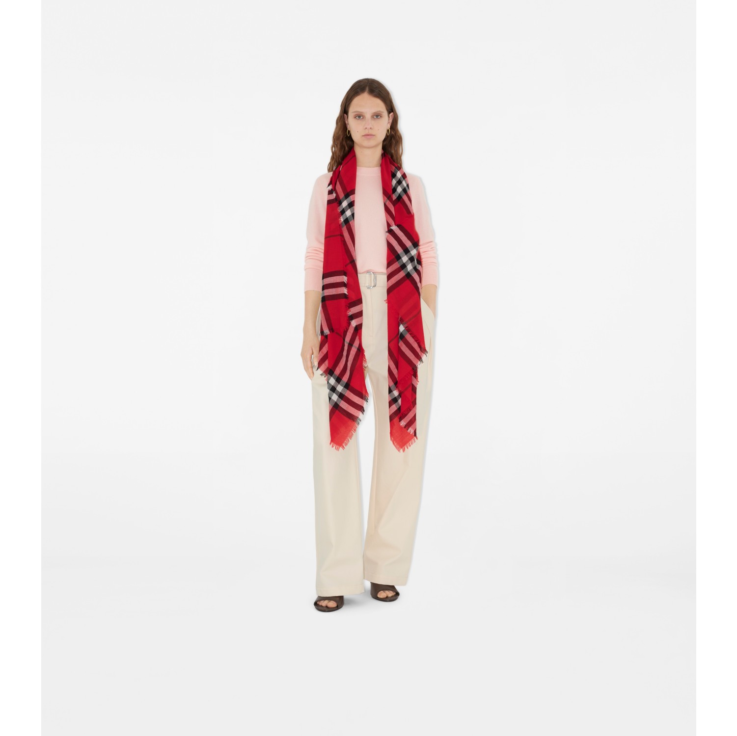 Wide Check Wool Scarf