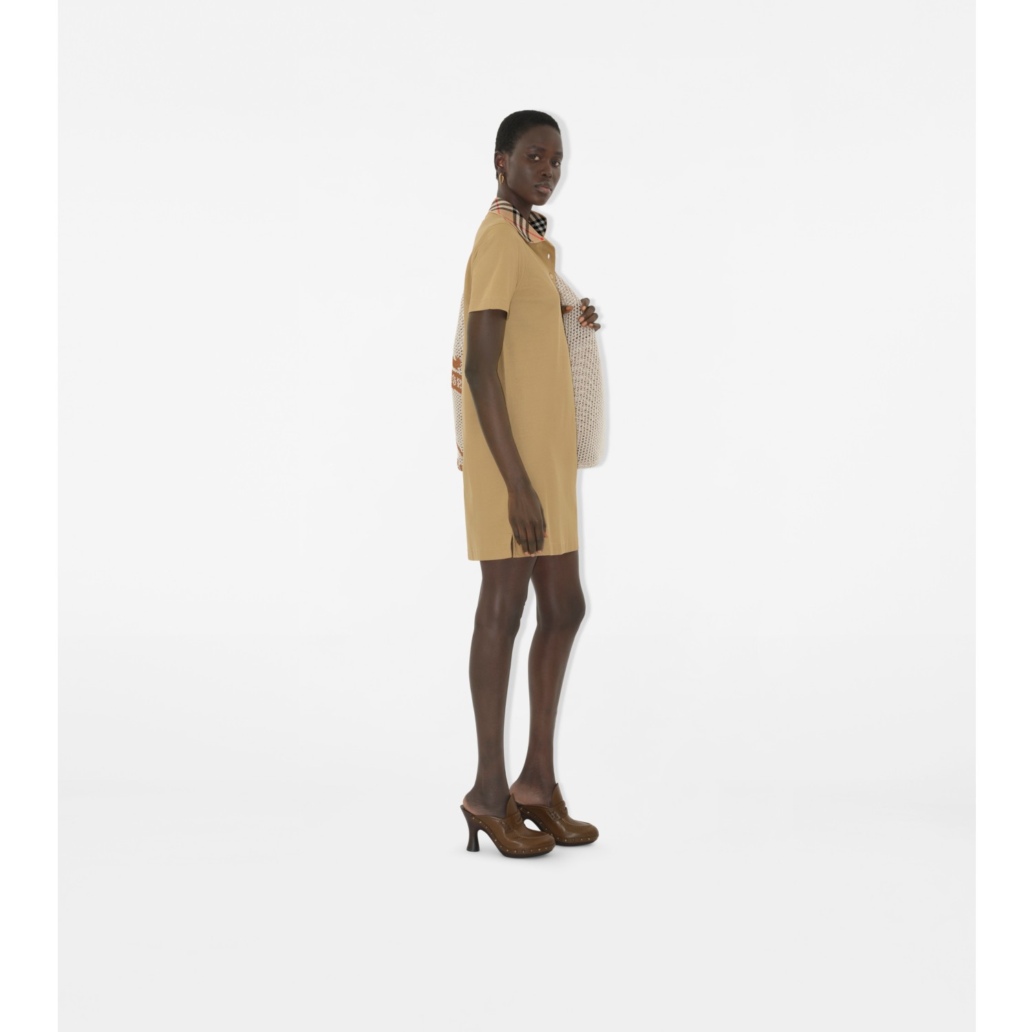 Check Collar Cotton Polo Shirt Dress