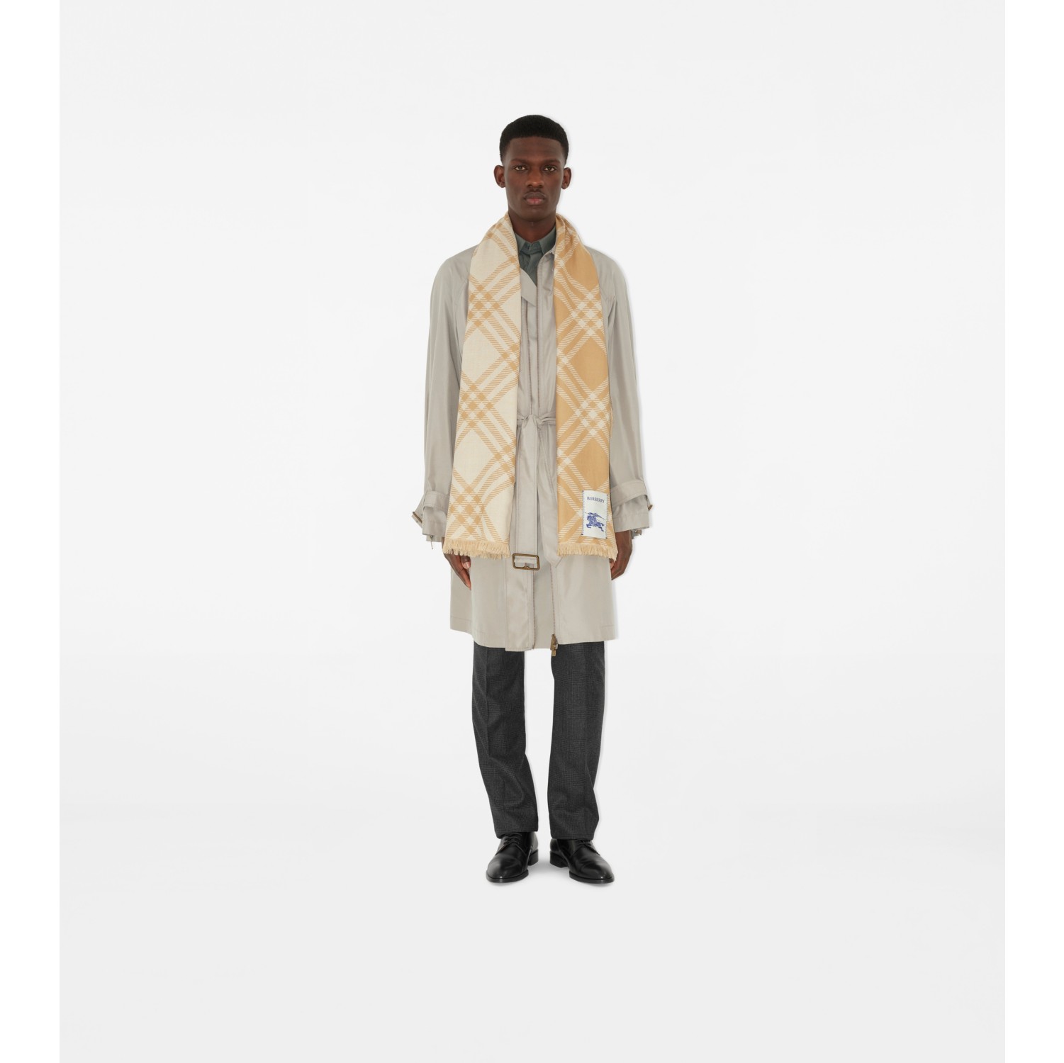 Wide Check Wool Silk Scarf