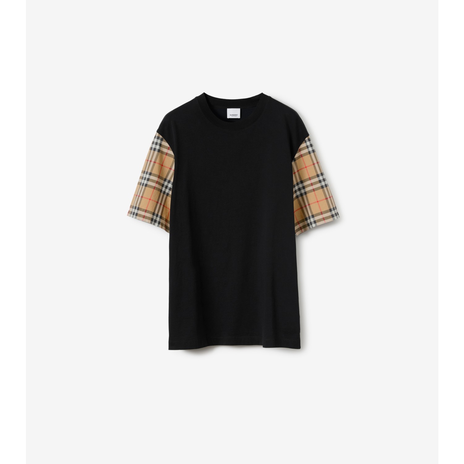 チェック スリーブ コットンTシャツ