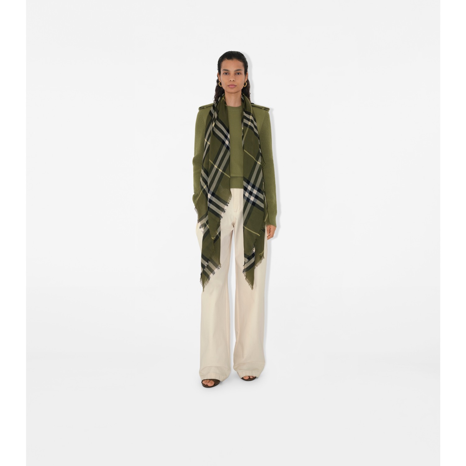 Wide Check Wool Scarf