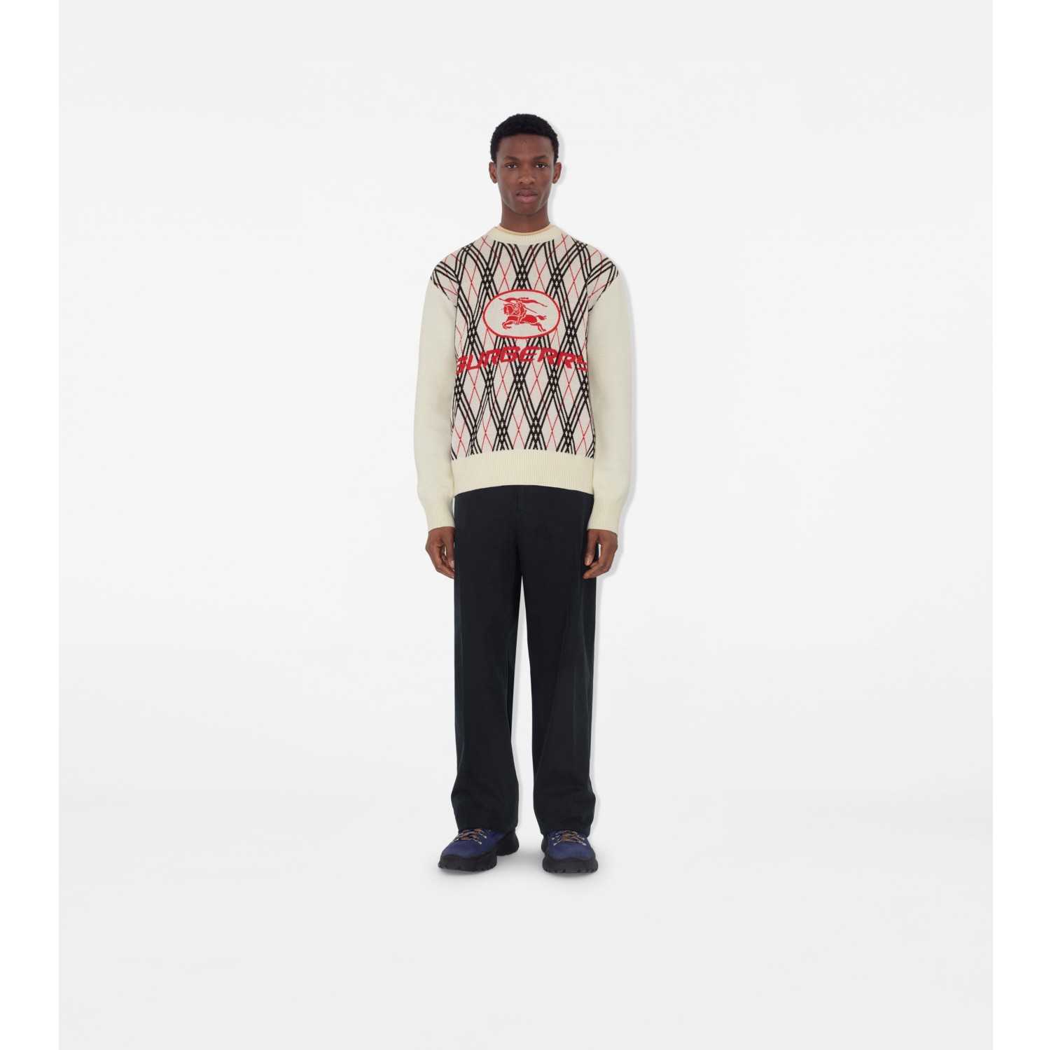 Argyle Check Wool Blend Sweater