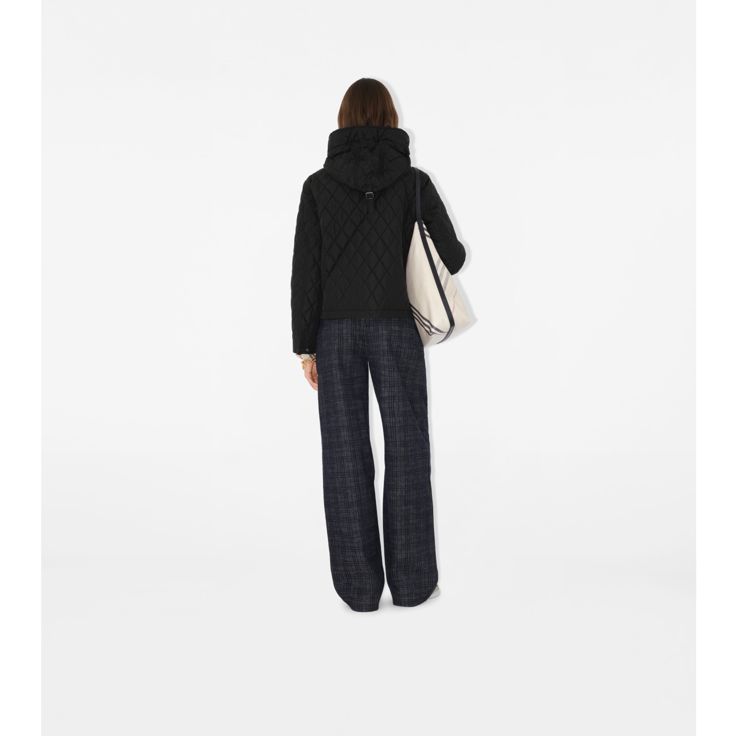 Cropped Quilted Nylon Hooded Jacket