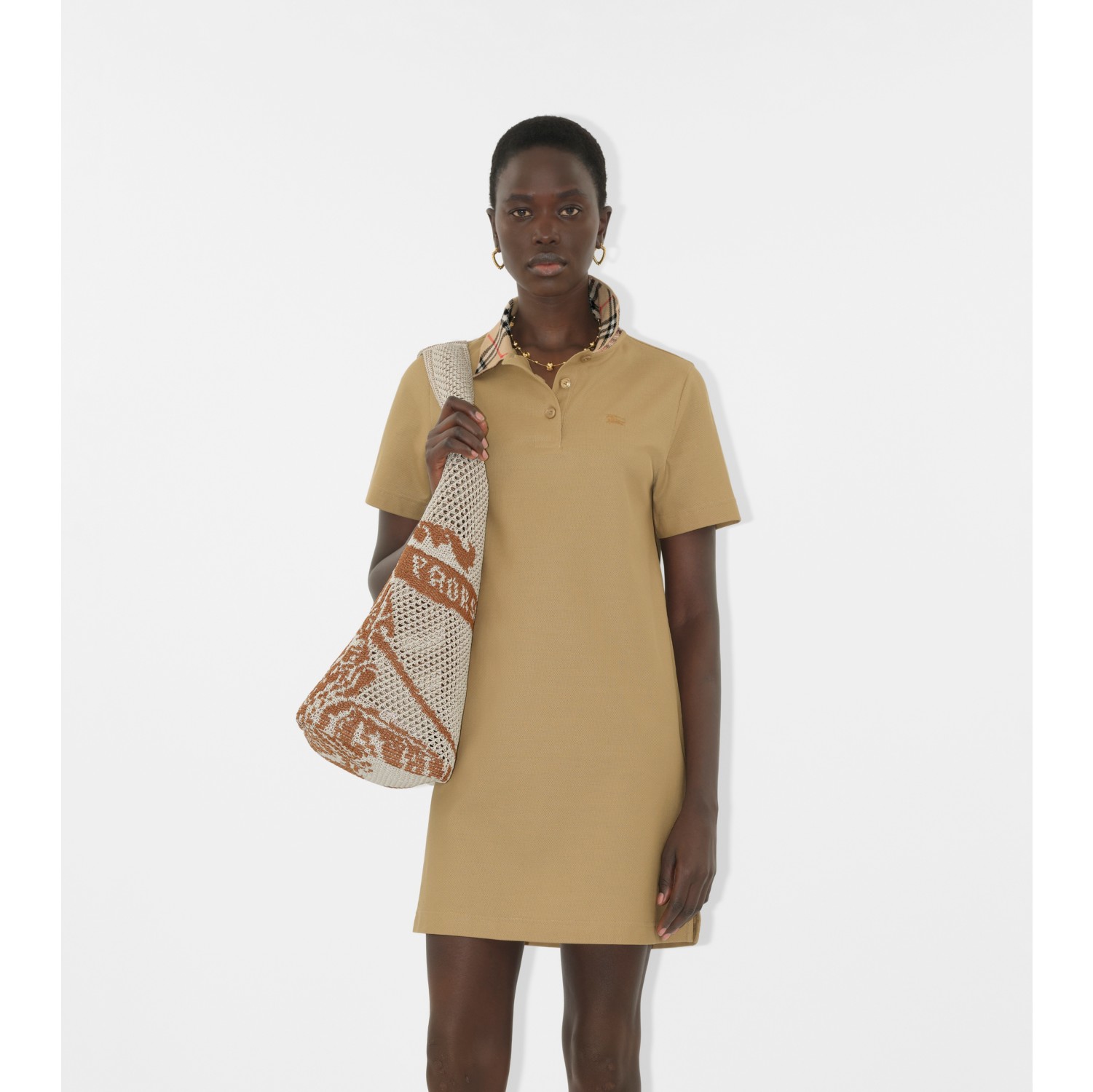 Check Collar Cotton Polo Shirt Dress