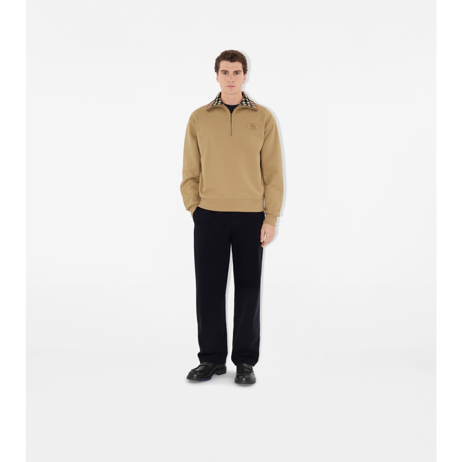 Check Collar Cotton Half-zip Sweatshirt