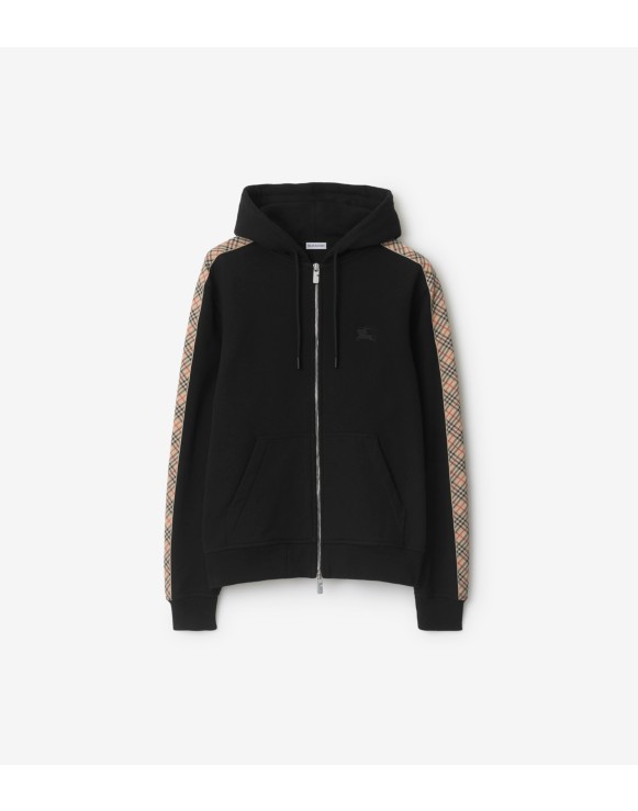 Check Trim Cotton Zip Hoodie