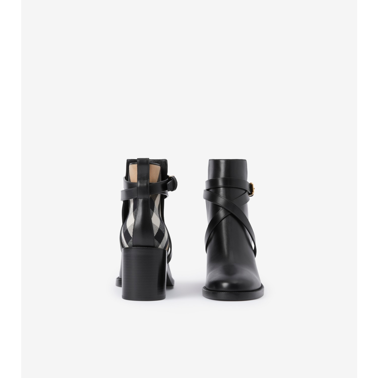 Check and Leather Heel Boots