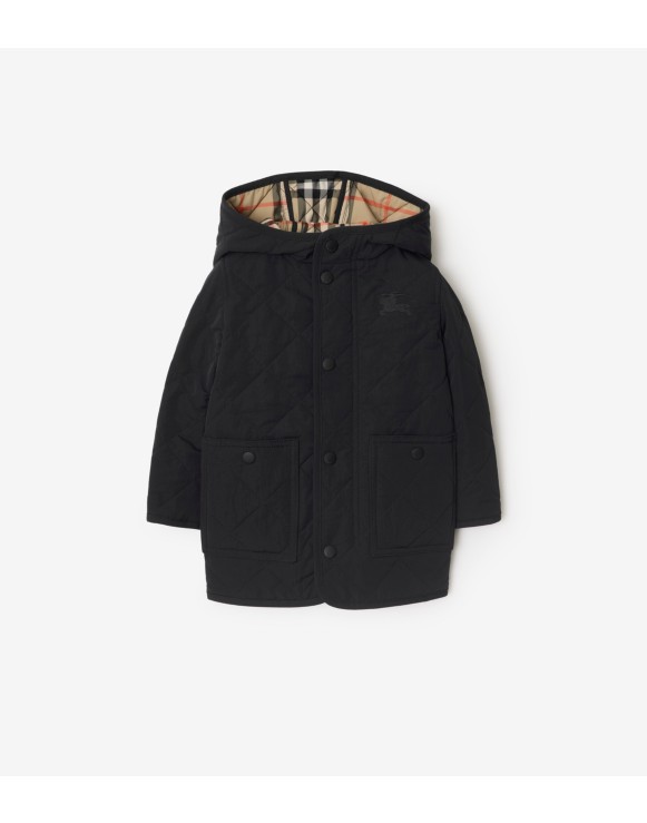 Quilted Nylon Hooded Coat