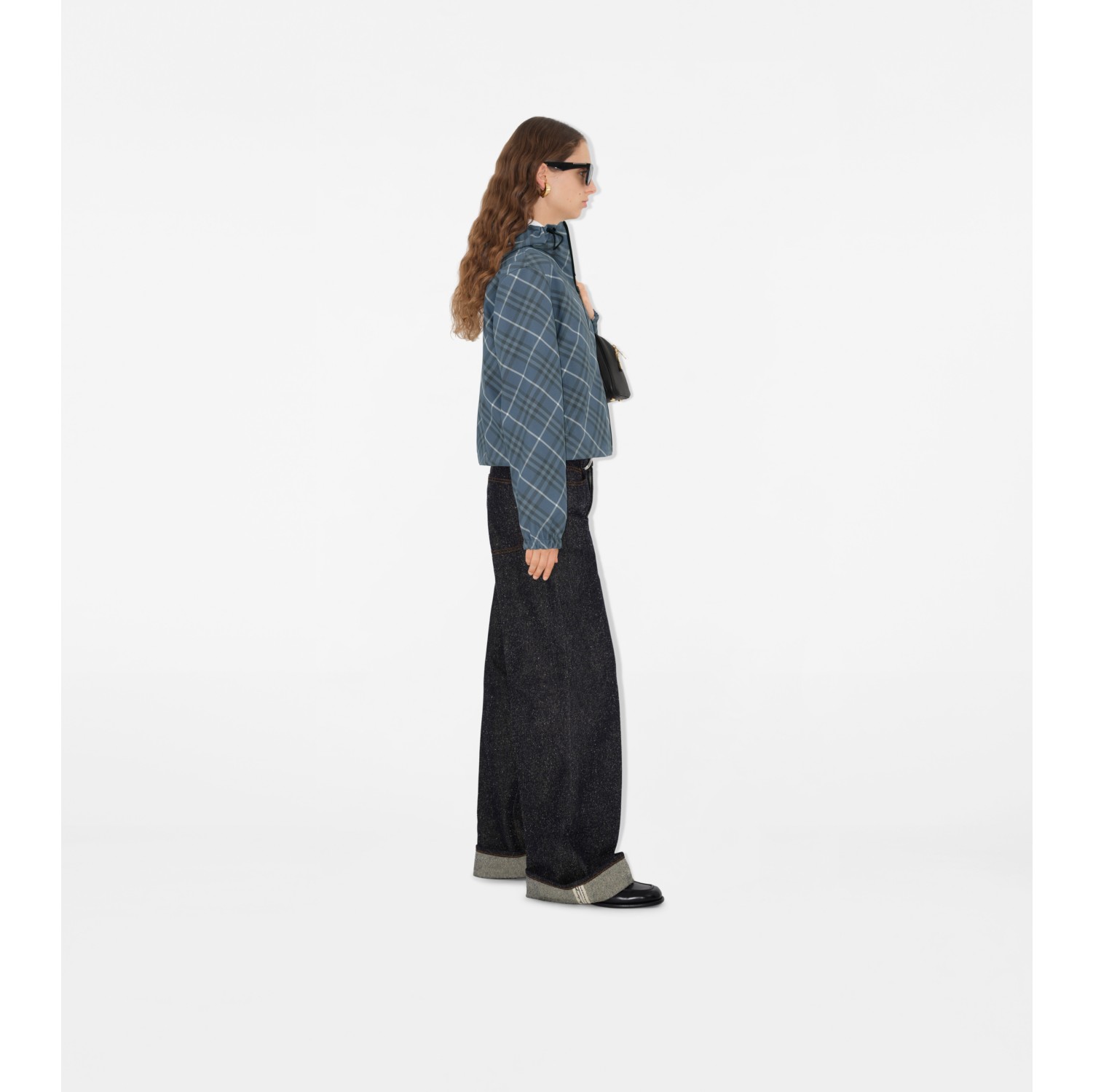 Cropped Reversible Check Hooded Jacket