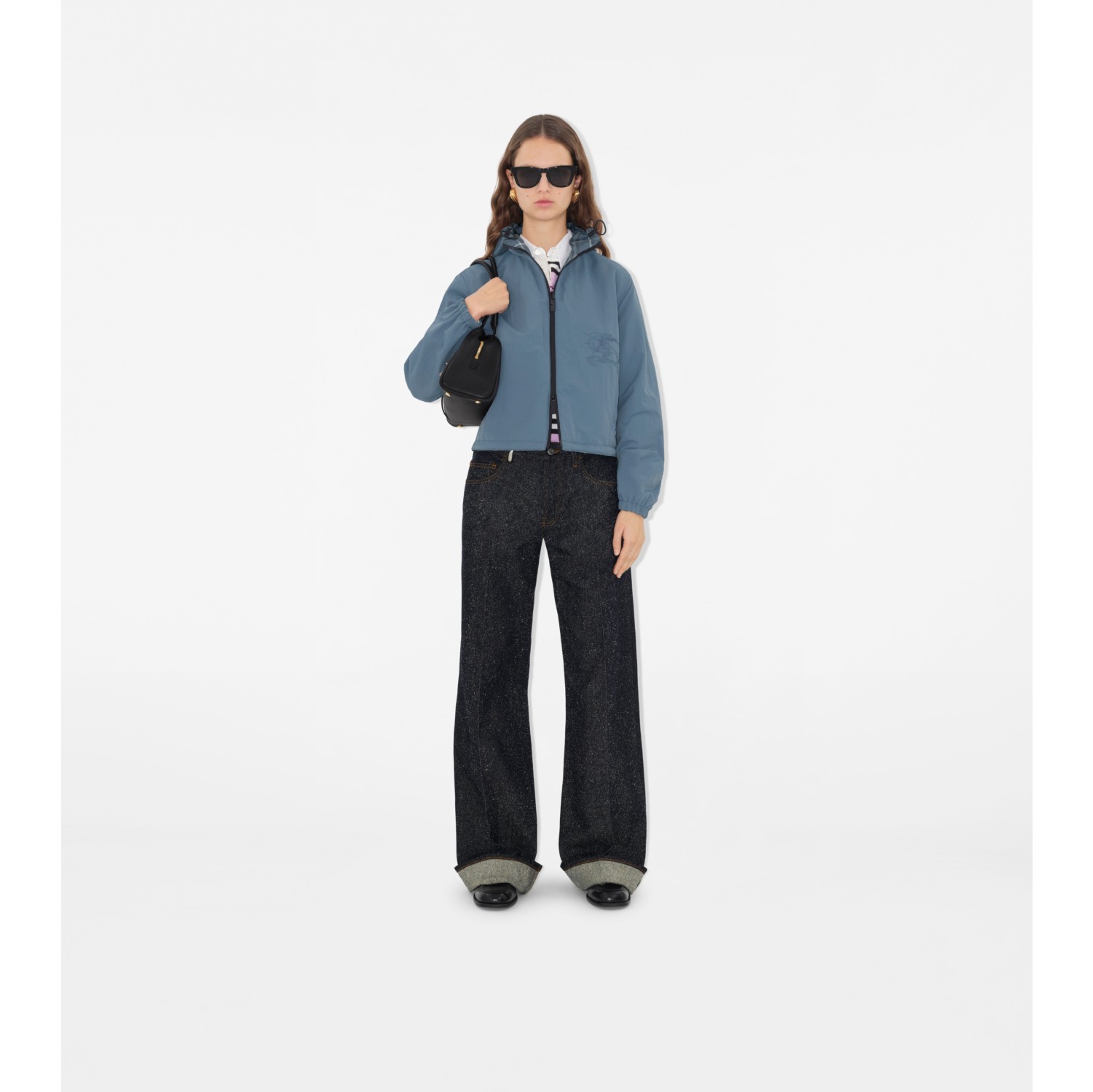 Cropped Reversible Check Hooded Jacket